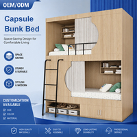Cama litera metálica tipo cápsula de diseño moderno, personalizada de fábrica, con cama doble de madera y cuatro cajones para el hogar o dormitorio juvenil.