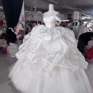 Wx365 Modern Simple Satin Backless Bridal <b>Wedding</b> Floor-Length Chapel Train Layered Pleat Three-Dimensional Skirt Ball Gown - Product Image 4