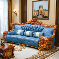 Canapé monoplace en bois massif Wujin de style européen avec revêtement en cuir de vachette de première qualité pour salon et grand appartement