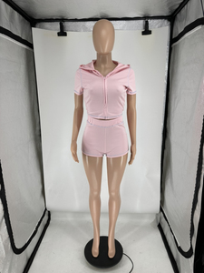 Logo personalizzato 2025 estate sudore da donna con cerniera per motociclista Set corto Top corto con cappuccio 2 pezzi Jogger due pezzi Set abbigliamento donna - Product Image 4