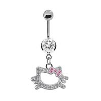 Nouveau piercing de nombril tendance en acier inoxydable motif chat de dessin animé, avec charmant cristal Hello Kitty
