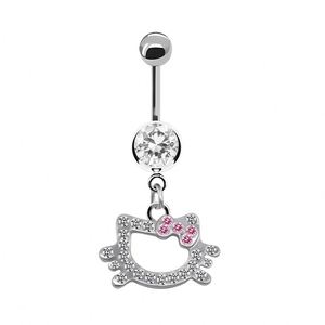Nuevo Anillo de Ombligo de Acero Inoxidable con Diseño de Gato de Dibujos Animados, Piercing Corporal con Cristal, Adorable Anillo de Ombligo de Hello Kitty - Product Image 5