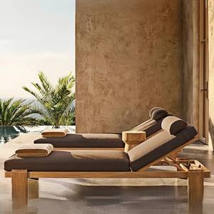 Chaise longue moderne d'extérieur pour piscine, plage, cour, <span class=keywords><strong>jardin</strong></span>, balcon, résistante au soleil, en teck massif <span class=keywords><strong>avec</strong></span> coussins, écologique - Product Image 3