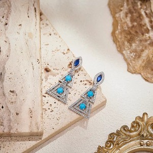 Conjunto de Joyería de Boutique <span class=keywords><strong>para</strong></span> Mujer, Collar <span class=keywords><strong>y</strong></span> Aretes Azules Turquesa, Anillo <span class=keywords><strong>y</strong></span> Brazalete Antioxidantes, Ideal <span class=keywords><strong>para</strong></span> Banquetes, Juego de 4 Piezas - Product Image 4