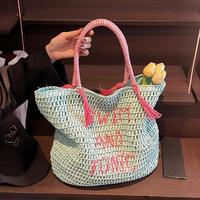 Sac fourre-tout en paille tressée vert menthe fraîche, grande capacité, style vacances à la plage, fait main, vente en gros