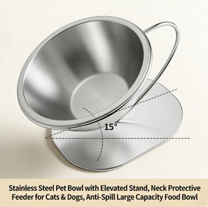 Tigela de Viagem para Animais de Estimação em Aço Inoxidável com Suporte Elevado, Protetora do Pescoço, para Gatos e Cães, Antiderramamento, Grande Capacidade - Product Image 1