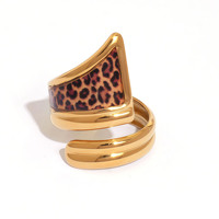 Bague ouverte à motif léopard au design unique, en acier inoxydable plaqué or 18K PVD, bague géométrique empilable à motif léopard, vente en gros