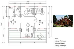 Casa di Lusso Prefabbricata in Legno per Vacanze al Mare 115,5 mq, Casa in Legno sul Mare con Balcone, Cottage Personalizzabile per Resort Costieri - Product Image 2