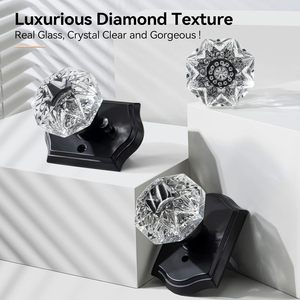 Calzibeno Crystal Door Knob Black Glass Zinc Traditional Design Interior Door <b>Handle</b> with <b>Lock</b> Privacy Function - Product Image 2