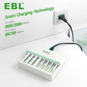 Pengisi daya baterai independen pintar EBL 8 Bay untuk baterai isi ulang AA AAA