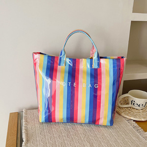 <span class=keywords><strong>Sac</strong></span> fourre-tout en PVC rayé populaire pour l'été, grande capacité, design tendance, sacs à main <span class=keywords><strong>de</strong></span> <span class=keywords><strong>voyage</strong></span> et <span class=keywords><strong>de</strong></span> shopping pour femmes - Product Image 2