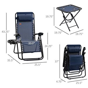 Ensemble de 3 chaises pliantes inclinables bleues pour bord de piscine, transats zéro gravité avec table d'appoint, porte-gobelet et appui-tête - Product Image 4