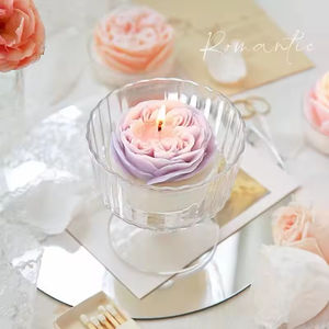 Velas en Forma de Rosa con Base de Vidrio, Vela Artística Multicolor con Flores para Decoración Romántica de Bodas y Hogar - Product Image 3