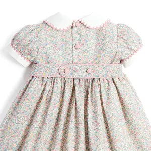 Elegante Avond Luxe Baby Designs Mode Hoge Kwaliteit Schattige Gesmokte Bloemen Poff Mouw Custom Meisjes Jurken