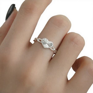 S925 <b>Sterling</b> <b>Silver</b> Open Heart <b>Ring</b> for Women Platinum Plated -Zircon Channel Setting <b>Adjustable</b> Jewelry Gift - Product Image 3
