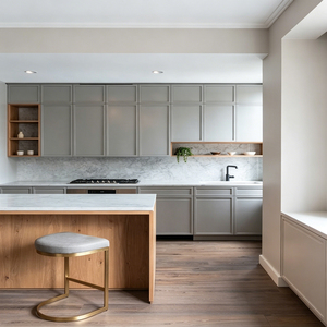 Armoire murale modulaire laquée <span class=keywords><strong>vert</strong></span> <span class=keywords><strong>olive</strong></span>, armoire îlot gris assortie, armoire de <span class=keywords><strong>cuisine</strong></span> en placage de bois, placard intégré - Product Image 4