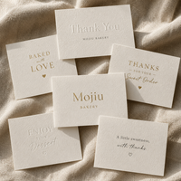 Carte de remerciement en papier gaufré 3D avec dorure à chaud pour boulangerie, boutique, vendeur Etsy – Recyclable, haut de gamme, personnalisable, faible MOQ, livraison rapide DDP