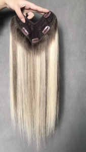 Topper per capelli umani Remy lisci con base in seta e frangia a tendina per donne con capelli sottili, colore biondo, marca EplaHair - Product Image 2