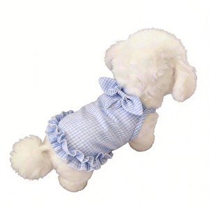 Robe d'été pour chat en fibre de polyester avec dentelle et motif à carreaux, style princesse, avec attache pour laisse pour chatons - Product Image 2