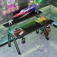 Table de jeu multifonctionnelle avec ports USB, design moderne, bureau de jeu noir avec éclairage LED, vente en gros d'usine