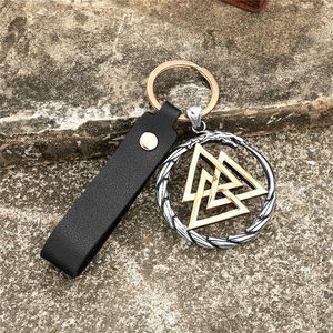 Nordic Viking Triangle Knot <b>Keychain</b> Zinc Alloy Two Tone Pendant Unisex Gift Charm - Product Image 3