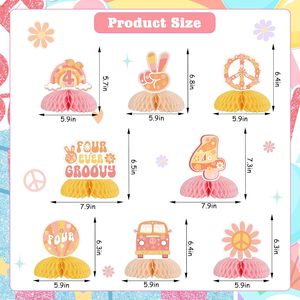 Decorazioni per Compleanno 'Four Ever Groovy' per Ragazze, 8 Pezzi, Centrotavola a Nido d'Ape per 4° Compleanno, Decorazioni per Festa di Compleanno - Product Image 2