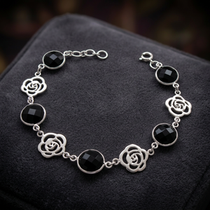Bracelet en argent sterling avec perles en onyx noir pour femme, cadeau d'anniversaire de mariage - Product Image 3