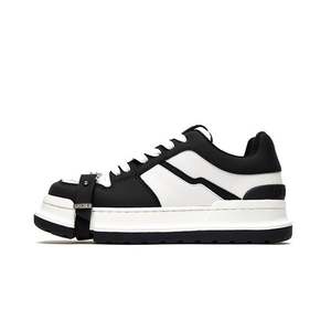 Baskets décontractées élégantes pour femmes, noires et blanches, avec plateforme épaisse, talon surélevé, lacets, bout carré, tige en PU - Product Image 1