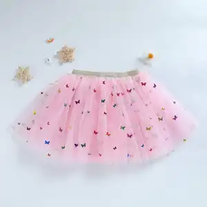 Hot Sale 3 Layers Soft Tulle Children Skirt Lovely Pink Kids Butterfly Girl's TUTU Skirt
