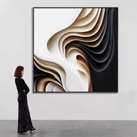 Art mural moderne abstrait en porcelaine cristalline, motif géométrique ondulé superposé noir et crème pour salon, chambre à coucher, décoration intérieure