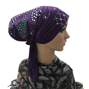 Gorros Turbantes de Lentejuelas Sólidas Elásticos y Suaves al por Mayor para Mujeres Árabes Musulmanas, Gorros con Pedrería para Mujer - Product Image 1