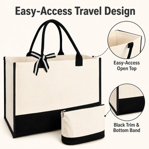 Wholesale ODM OEM Large Canvas Shoulder <b>Tote</b> Bag Set of 2 <b>Travel</b> Custom Color Bulk Water Resistant and Reusable Birthday Gift - Product Image 3