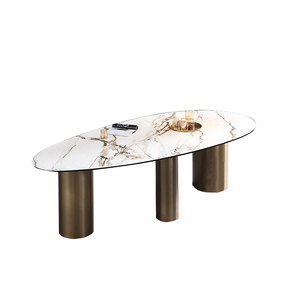 Luxury NEW Design Dining Room Furniture OVAL Table Stainless Steel Base <b>Marble</b> <b>Top</b> Smart Tables for Home C9348 Stainless Steel D - Product Image 5