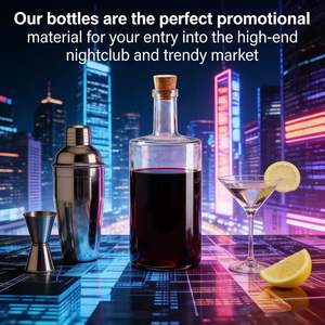 Botellas de Vino de Vidrio Transparente Negro Personalizadas con Tapón de Corcho y Serigrafía para Vodka, <span class=keywords><strong>Whisky</strong></span>, Ron, Tequila y Brandy - Product Image 5