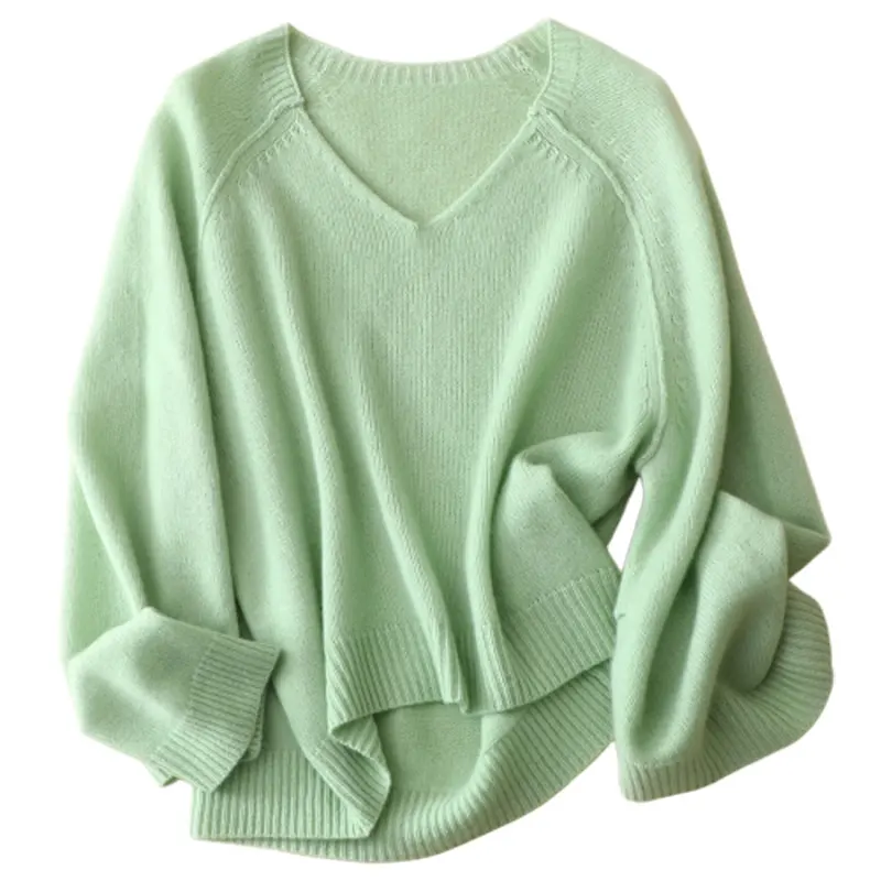 Lady's New Fashion V Neck Cashmere Fluffy Thin Top Sweater