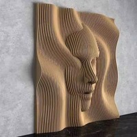 Escultura de Pared de Sirena Paramétrica, Tallada y Grabada, Diseño Ondulado en Madera de Caucho, Arte Popular Ecológico, Color Personalizado Único