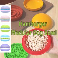 Gamelle pour animaux de compagnie au design breveté Hamburger, ensemble créatif modulaire 5 en 1 pour chien et chat, gamelle pour nourriture et eau à alimentation lente pour petits chiens