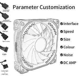 Factory 120mm Silent Quiet RGB LED Cooling Fan PBT PC Case With Plastic Heatsink 3-Pin Power Interface For Server Computers