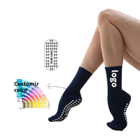 Chaussettes Grip Crew Pilates personnalisées antidérapantes pour femme, sportives, avec revers tricoté, logo brodé, vertes, mignonnes
