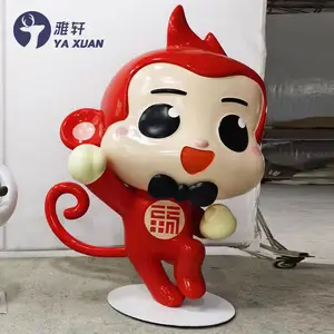 Customized Cartoon IP Image Resin Statue Shopping Mall Hotel Commercial Decoration Small Monkey Fiberglass Sculpture