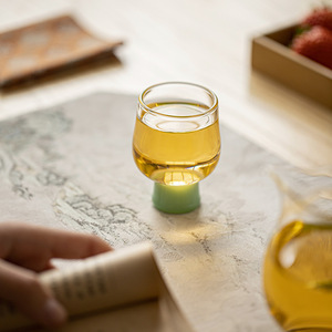 Taza de té de cristal de borosilicato de tallo alto Guanlan, taza maestra para juego de té Kung Fu, taza de degustación con diseño de sombra verde - Product Image 3