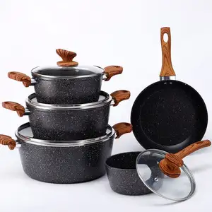 オンライントップセラー10個単に韓国の調理器具大理石調理ノンスティック鋳鉄キッチンセラミックポットとパンセット