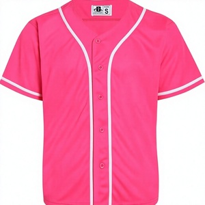 Maillot de baseball unisexe à manches courtes, rose uni, boutonné devant, évacuant l'humidité, coupe classique, adultes, toutes saisons - Product Image 1