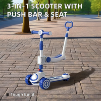 Trottinette 3-en-1 personnalisée pour enfants, cadre en aluminium pliable, barre de poussée, siège, planche à roulettes, roues en PU, lumières, aluminium pliable