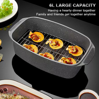 Casserole de cuisson multifonctionnelle 32 cm 6 L en alliage d'aluminium avec revêtement en pierre médicale, couvercle en verre écologique à 2 couches, pour aliments et poisson, cuiseur vapeur ovale
