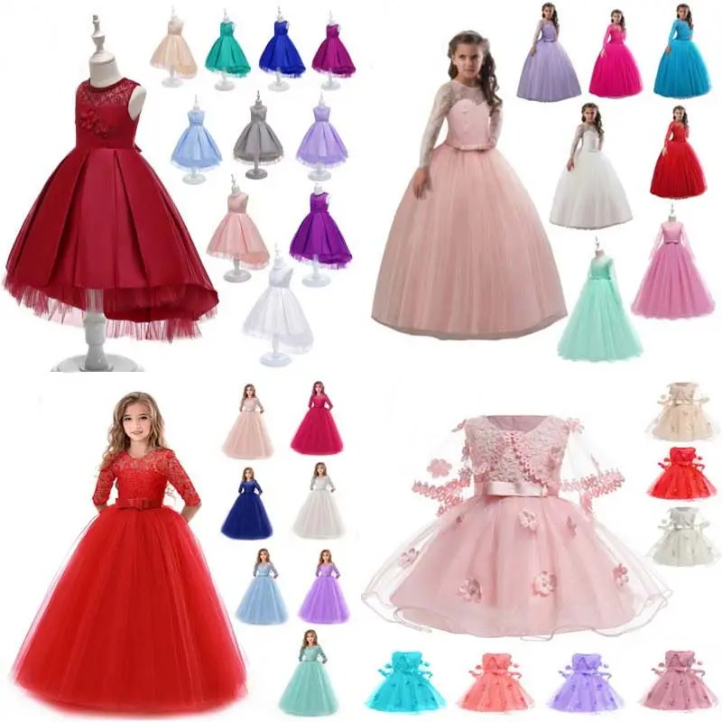 Hot sale 2023 new style Formal Ruffles Lace Wedding Party Evening Princess kids flower baby dress for girl 2-10 year