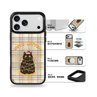 Coque de téléphone AG Feeling Black Edge avec motif chat de Noël doré pour iPhone 17, 17 Pro Max, 16 Pro, 15 – Coque magnétique