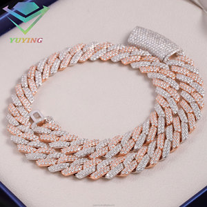 Chaîne cubaine bicolore, collier et bracelet en moissanite couleur D VVS, argent sterling 925, largeur 10mm 12mm, bijoux hip-hop - Product Image 3