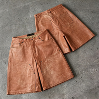 Shorts cargo baggy vintage en faux daim lavé pour homme, avec double genouillères, idéal pour l'été