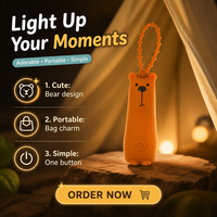 Lampu Tidur Anak Silikon Bentuk Beruang USB Rechargeable, Senter Mini Gantungan Kunci